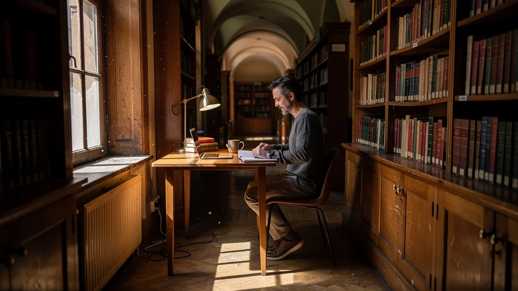 Home office de 4 m2 dans une ancienne bibliothèque de quartier, ambiance réaliste et chaleureuse