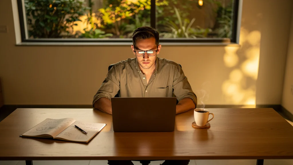 Homme concentré en deep work comprenant pourquoi il stagnait dans ses projets personnels
