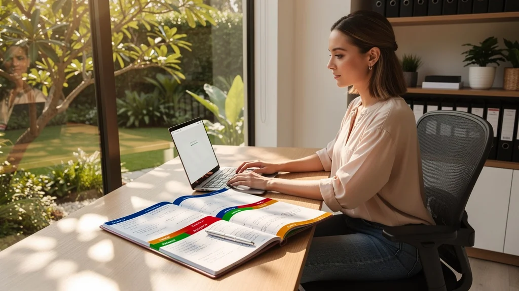 Femme utilisant un planning papier coloré pour gérer ses clients en extérieur et au bureau