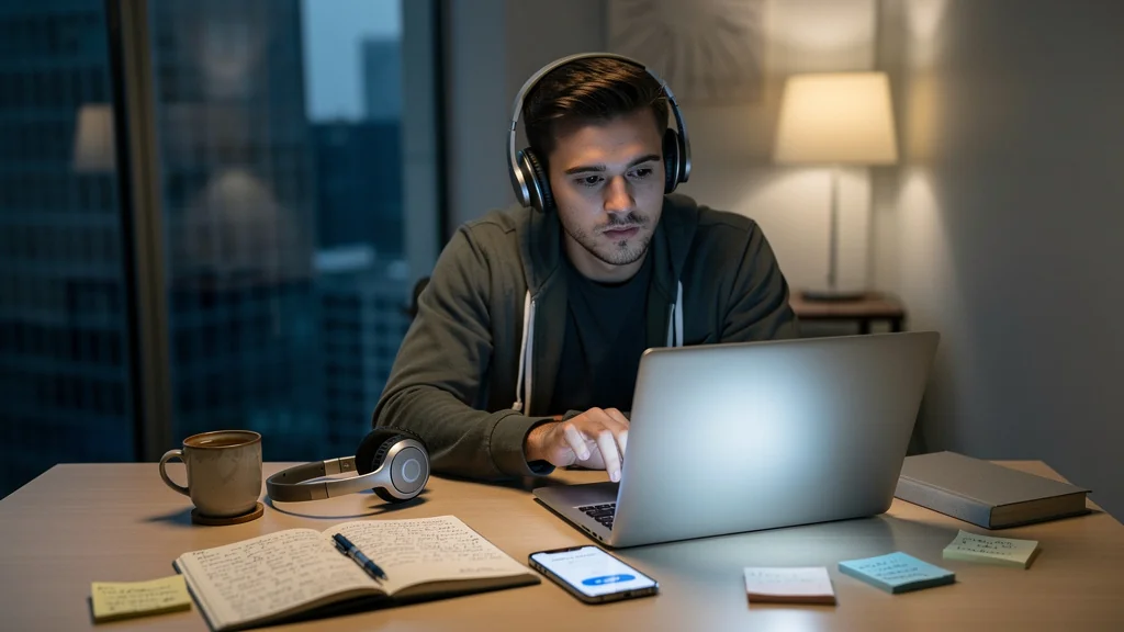 Fondateur stressé avant un appel prospect, inspiré de The Mom Test, dans un bureau startup