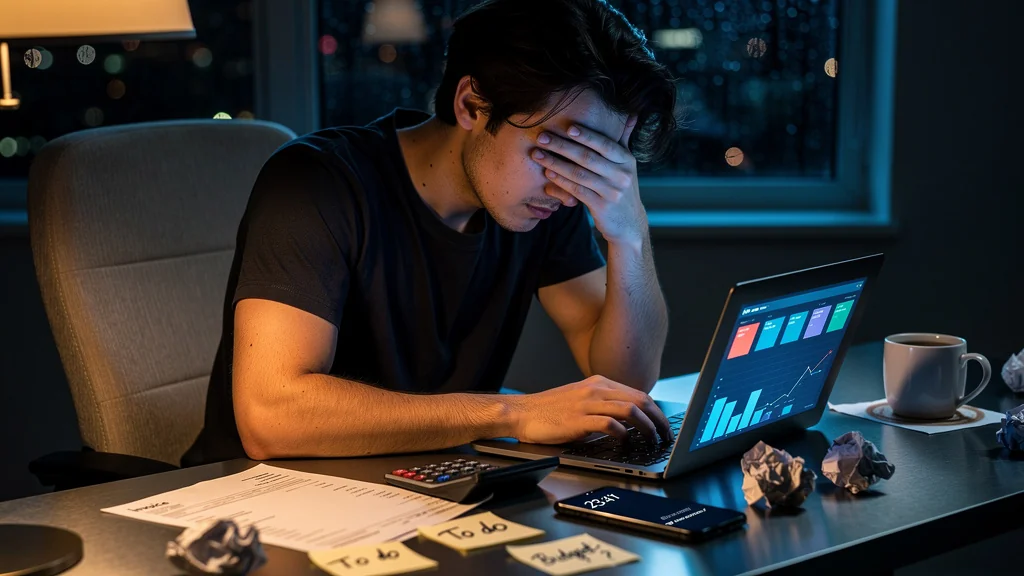 Marketeur stressé après avoir payé 600 euros de SEA sans plan, scène de regret et d’analyse
