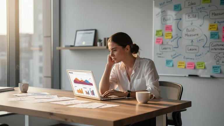 Jeune entrepreneure réfléchissant au Lean Startup, plus formateur que sa gestion traditionnelle