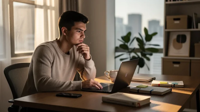 The Mom Test avant une première prospection : préparation d’un entrepreneur dans un bureau réaliste