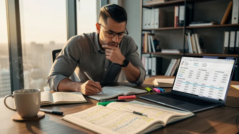 Personne relisant ses notes de lecture et découvrant une erreur dans ses devis de manière réaliste