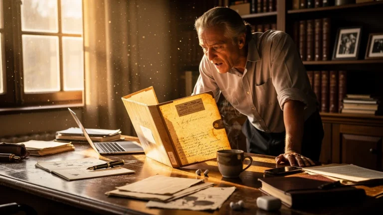 Fiche cartonnée oubliée redonne vie au process devis dans un bureau vintage lumineux