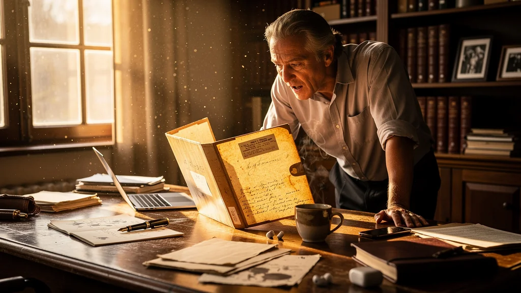 Fiche cartonnée oubliée redonne vie au process devis dans un bureau vintage lumineux