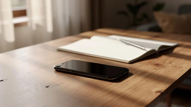 Smartphone posé face contre table illustrant la préférence pour Make Time versus apps de productivité