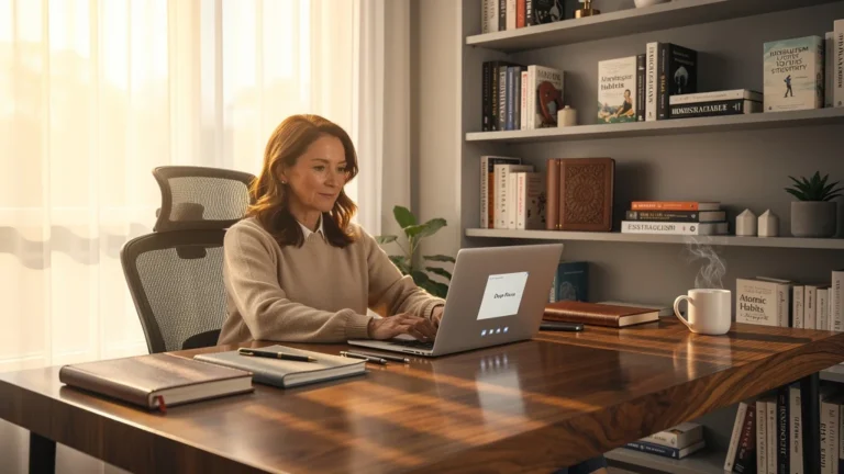 Bureau moderne et lumineux illustrant l’efficacité d’Indistractable pour journées hachées en entrepreneuriat