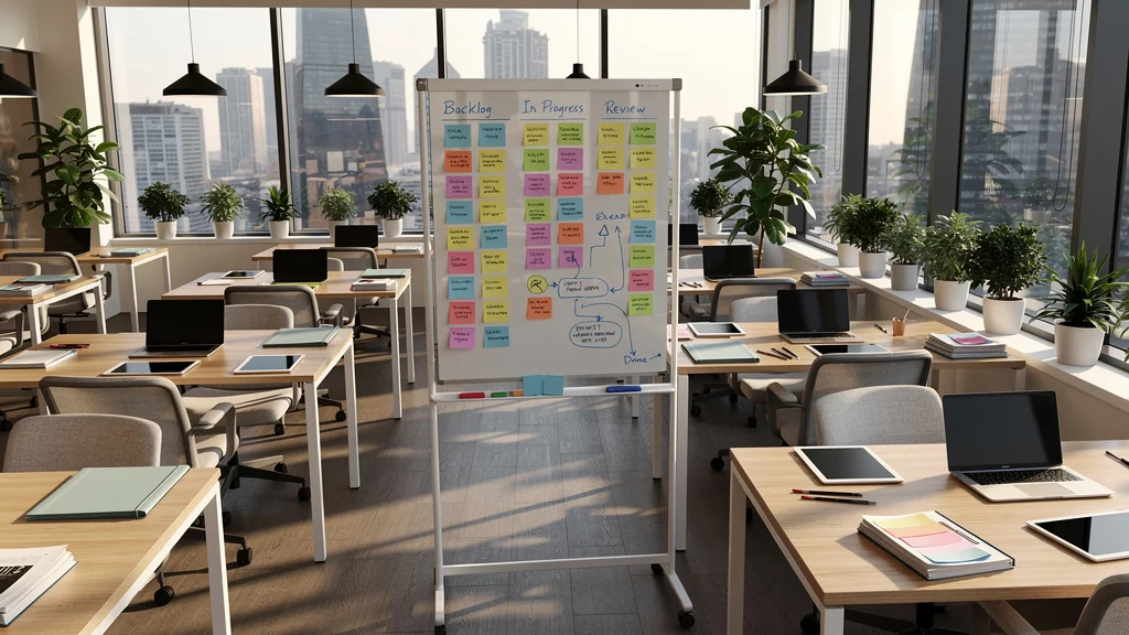 Espace de travail moderne et organisé illustrant l'organisation du travail en entreprise professionnelle