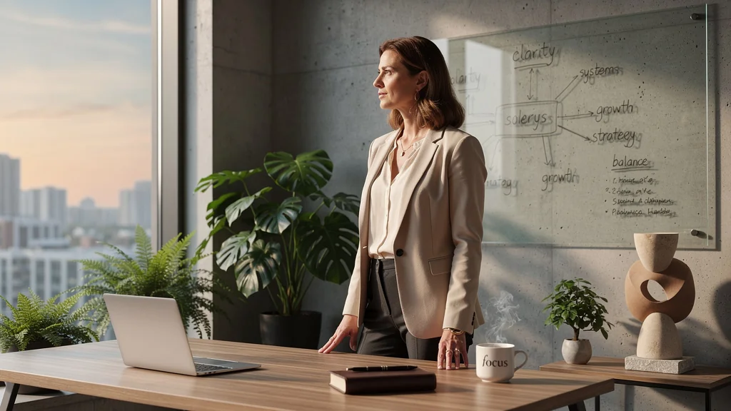 Portrait réaliste d'une rédactrice féminine mature dans un espace de travail moderne pour solerys